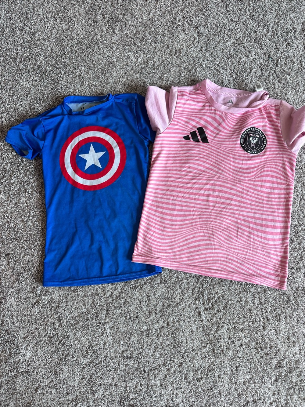 2 Boys Athletic Shirts Lot Under Armour Captain America Adidas Inter Miami S